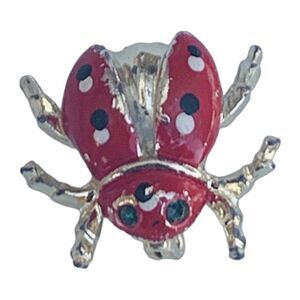 Vintage Red Ladybug Brooch Pin 1" Gold Tone Polka Dot Enamel Cute